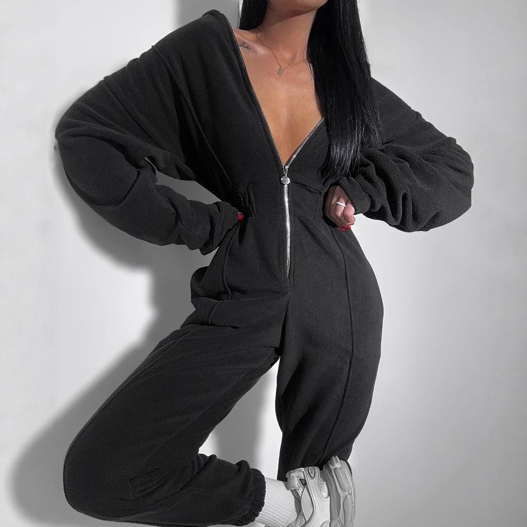 Ladies Fleece Jumpsuit with Zipper and Hood Skovae