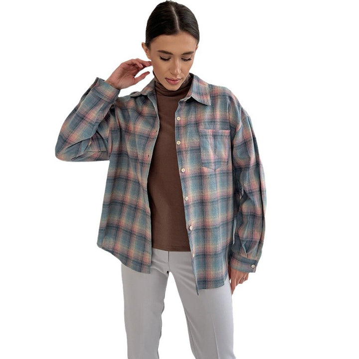 Dame flannel overshirt med afslappet snit og klassisk ternet mønster Stilla
