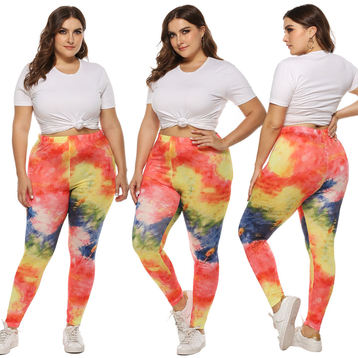 Dame farverige leggings med moderne batikmønster Skovae