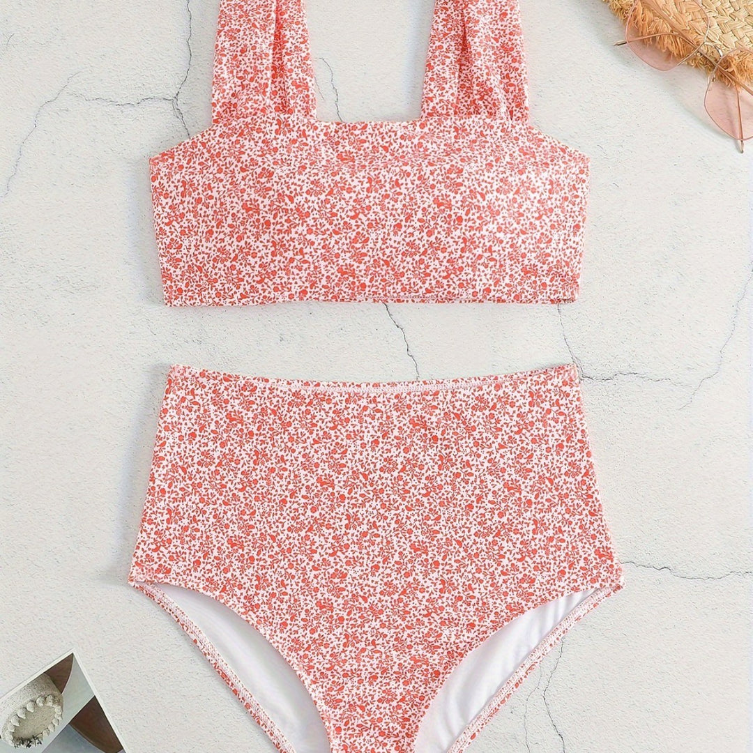 Dame højtaljet bikinisæt med blomster mønster Skovae