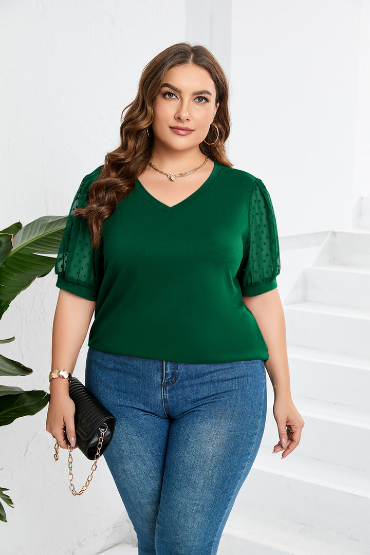 Damer elegant bluse skjorte med gennemsigtige puffærmer og V-hals Skovae