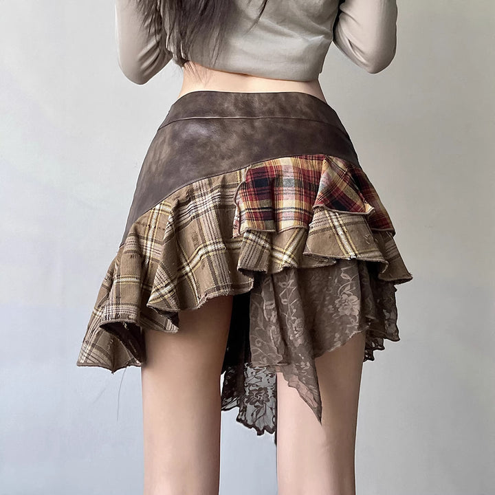 Dame Mode Wrap Skirt med asymmetrisk skæring og afslappede flæse detaljer Skovae