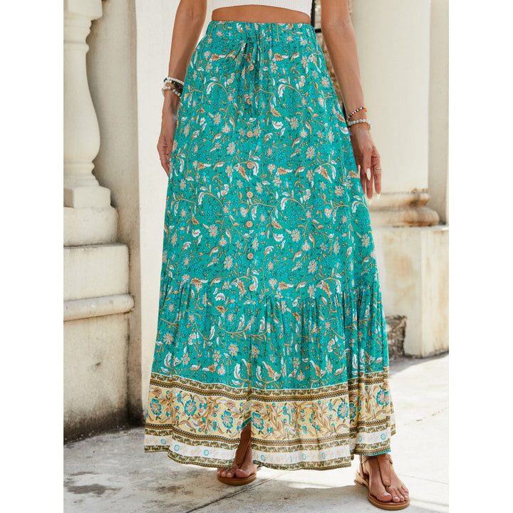 Femme Bohemian Floral Maxi Skirt med høj slids Stilla