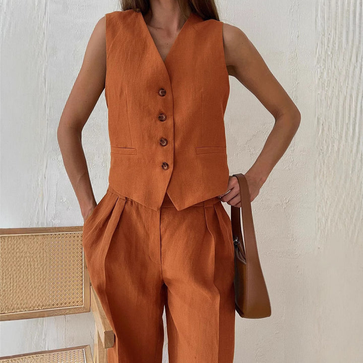 Dame elegant linned blazer og løstsiddende bukser sæt Stilla