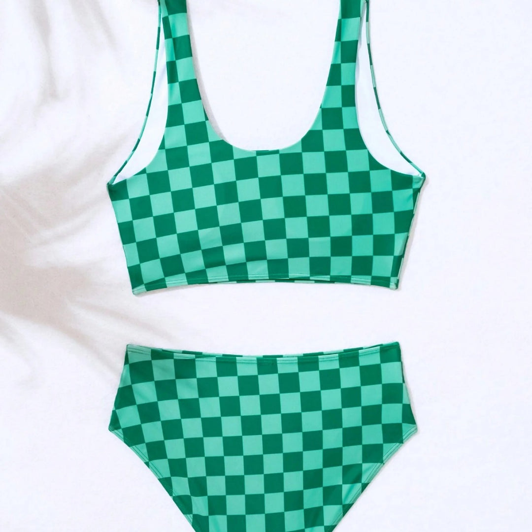 Femme Høj talje Ternet Bikini-Sæt Stilla