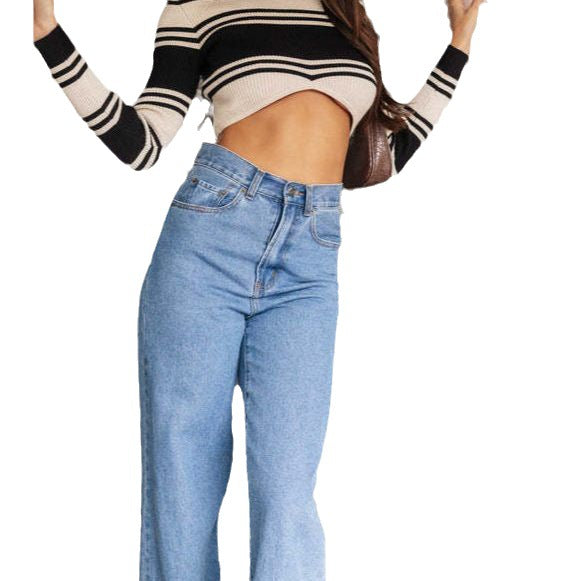 Dame Wide Cut Jeans med Høj Talje og Frynset Kant Stilla