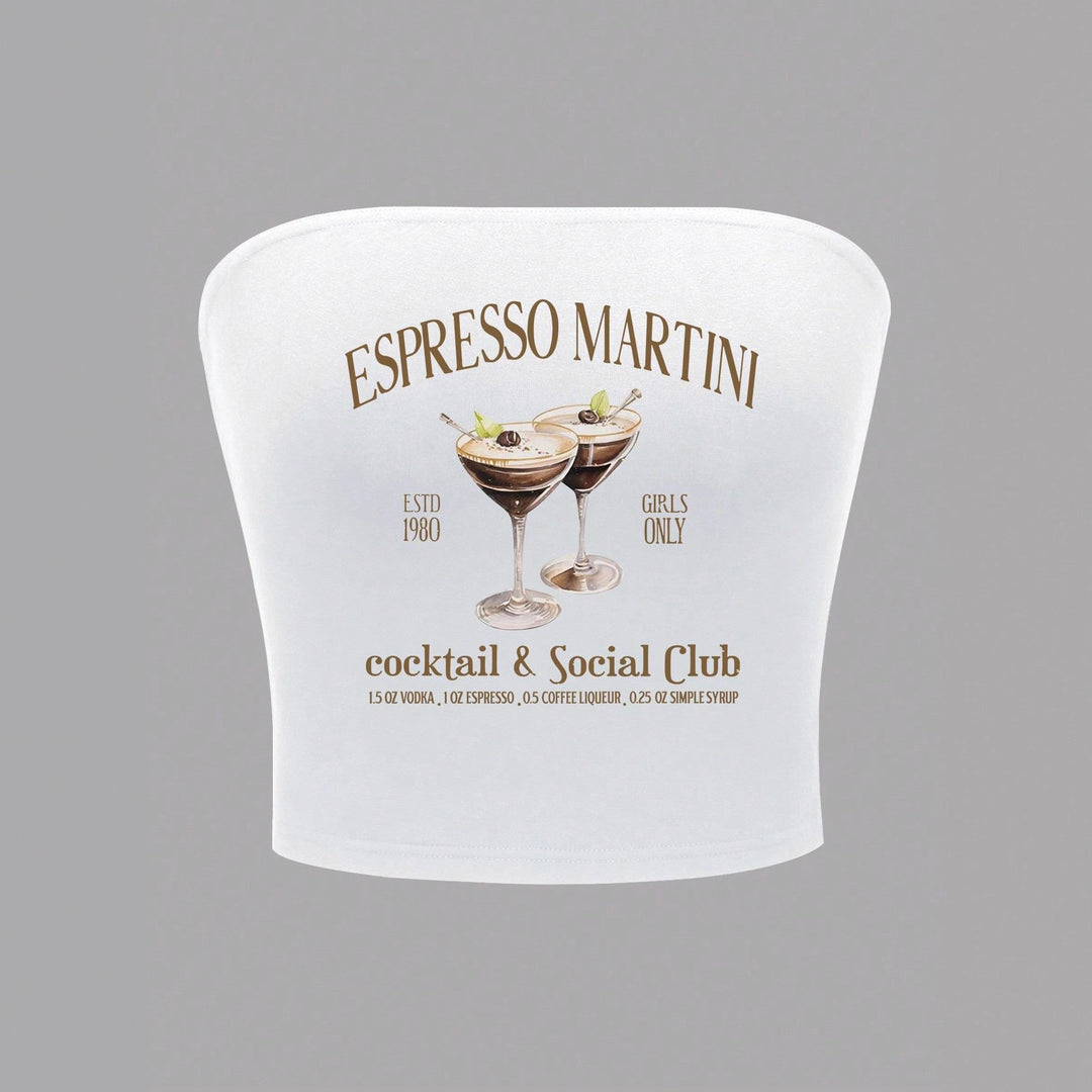 Dame Bandeau Top med Espresso Martini print og figursyet snit Skovae
