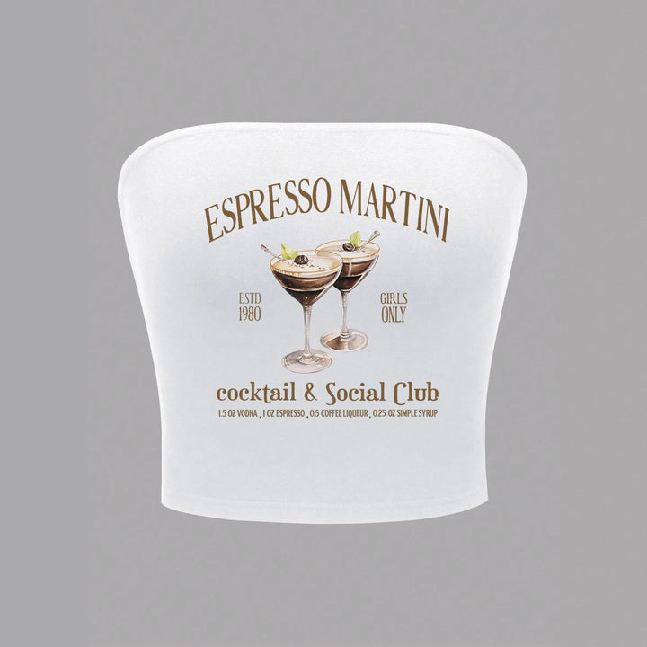 Dame Bandeau Top med Espresso Martini print og figursyet snit Skovae