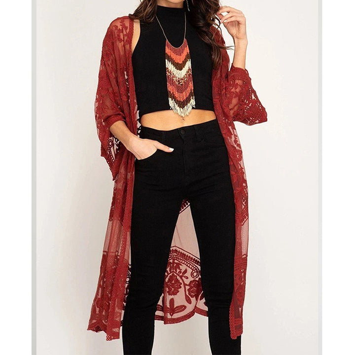 Dame luftig Crochet-Kimono med blomsterdetaljer Stilla