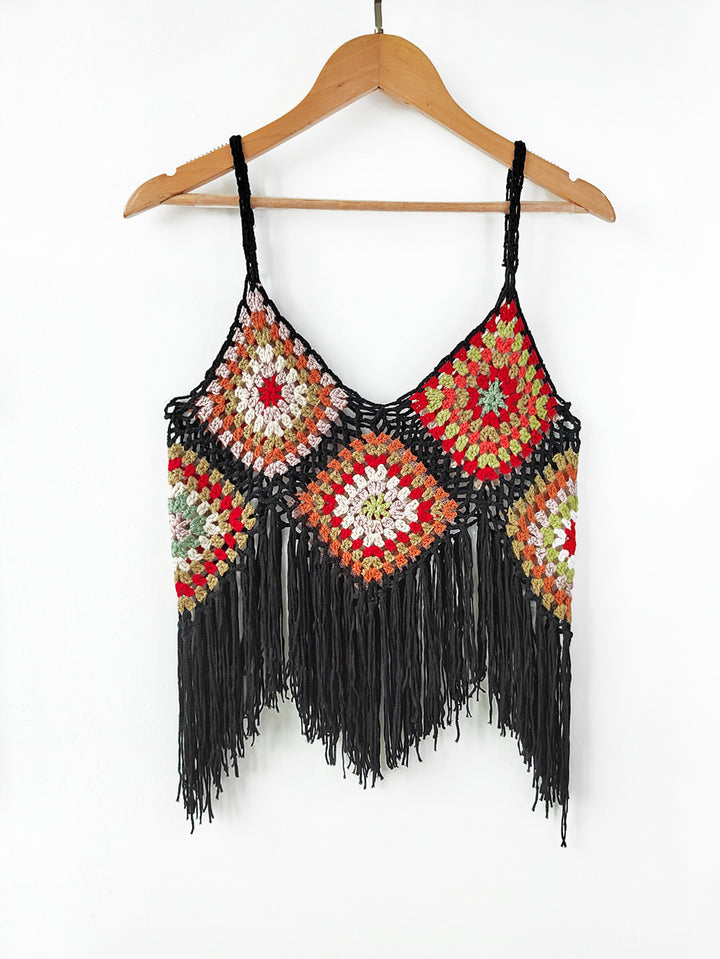 Dame hæklet Crop Top med frynse-detalje Stilla