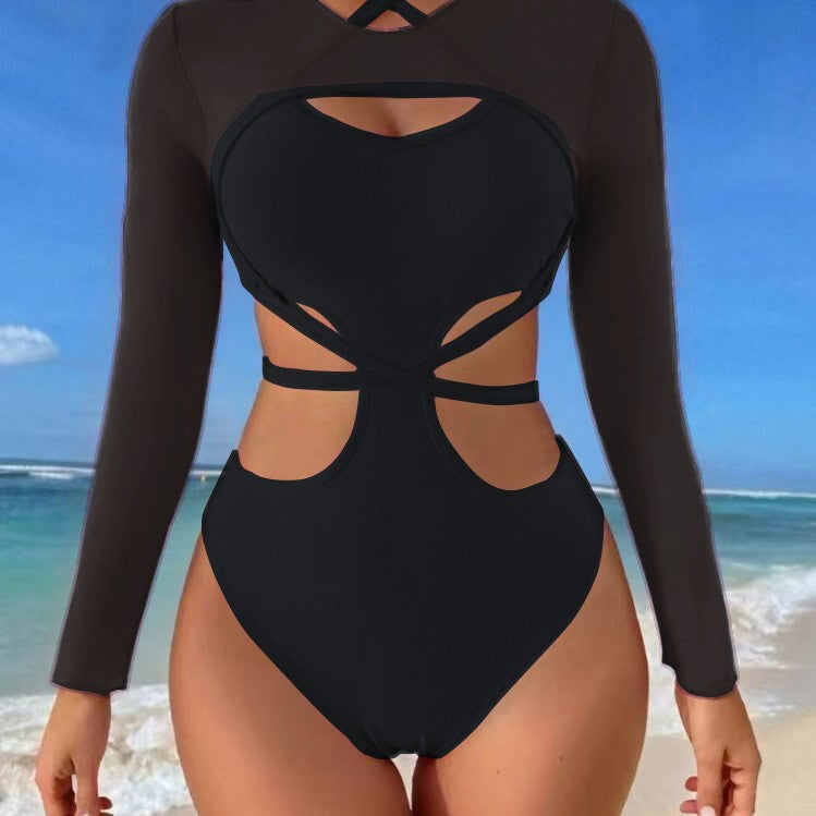 Dame bikini sæt med gennemsigtigt top og innovativt snit Skovae