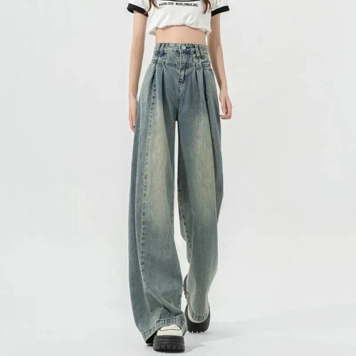 Kvinders højtaljede løse jeans med plisseringer
