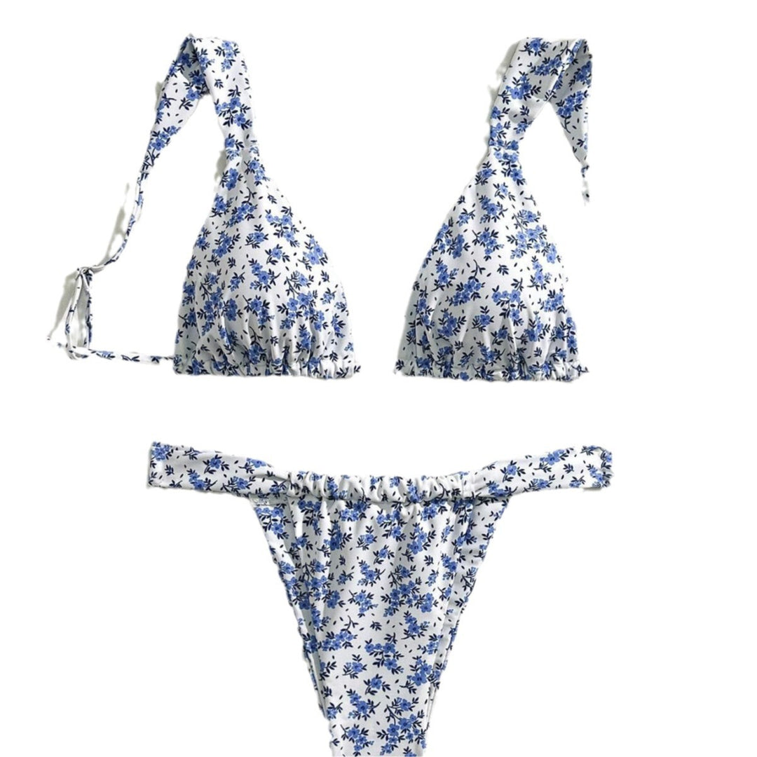 Dame triangel-bikini med blomsterprint og justerbare stropper Skovae