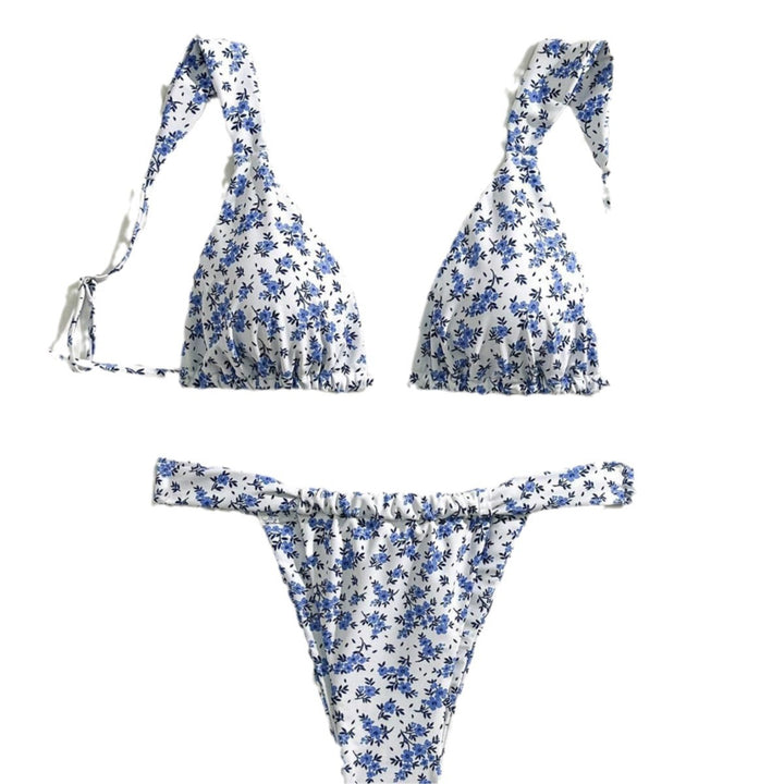 Dame triangel-bikini med blomsterprint og justerbare stropper Skovae