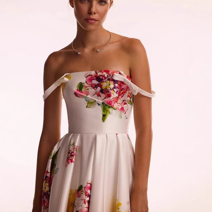 Femme Elegante Off-Shoulder Midi Kjole Stilla