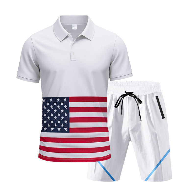 Herrer Sport-Sæt med stribet Poloshirt og korte Shorts Stilla