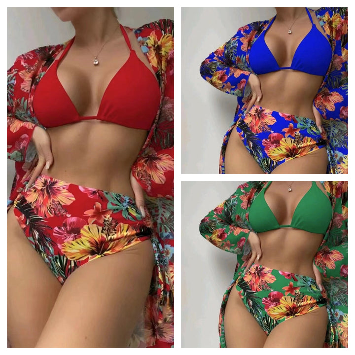 Dame Bikini-sæt med elegant blomsterdesign og høj benudskæring Stilla