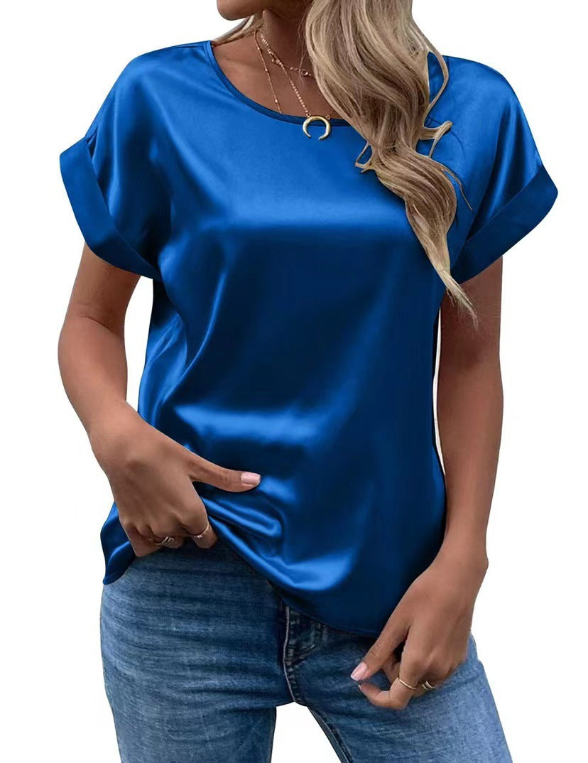 Dame Satin T-shirt med elegante detaljer Skovae
