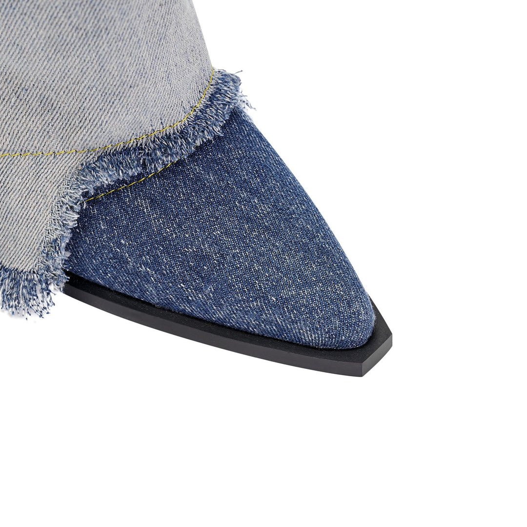 Femme Over-knæet Denim Stiletto Støvler med Skåret Detalje Stilla