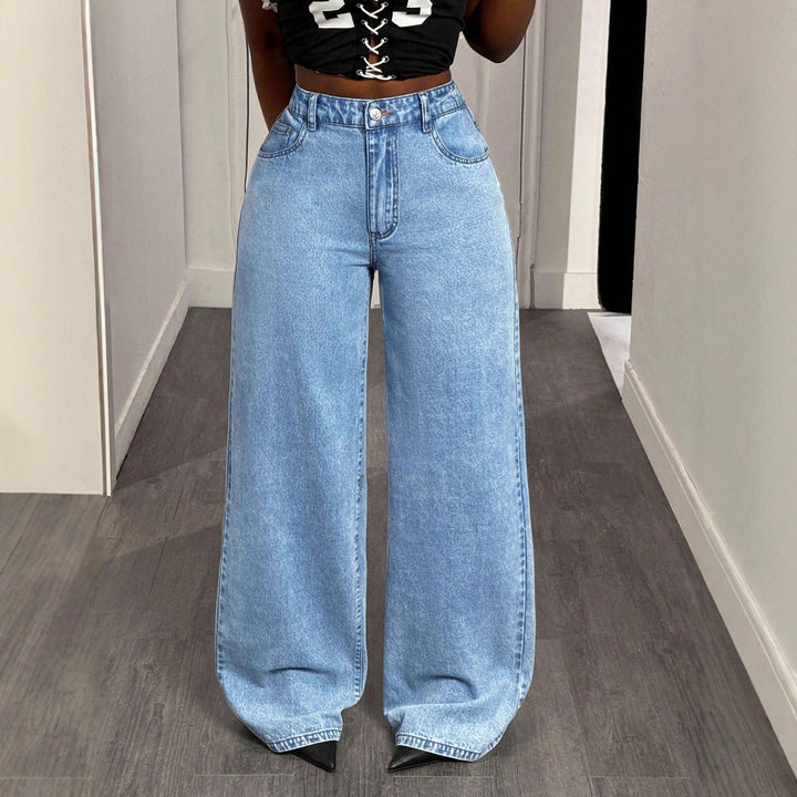 Kvinder Højtaljede Vidde-Ben Jeans med statement Print Stilla