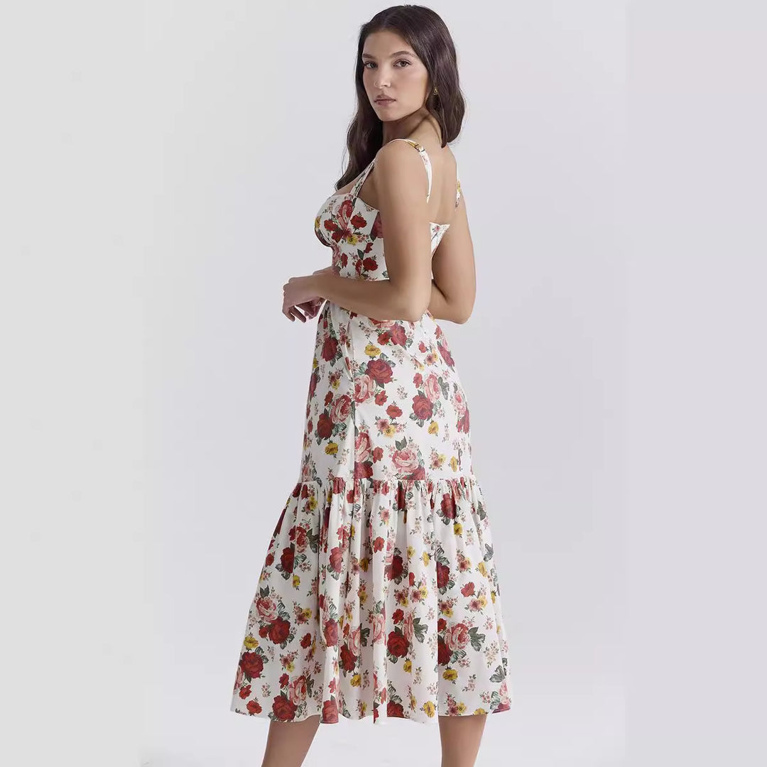 Kvinders Maxi Kjole med Blomsterdesign og Sidelommer Stilla