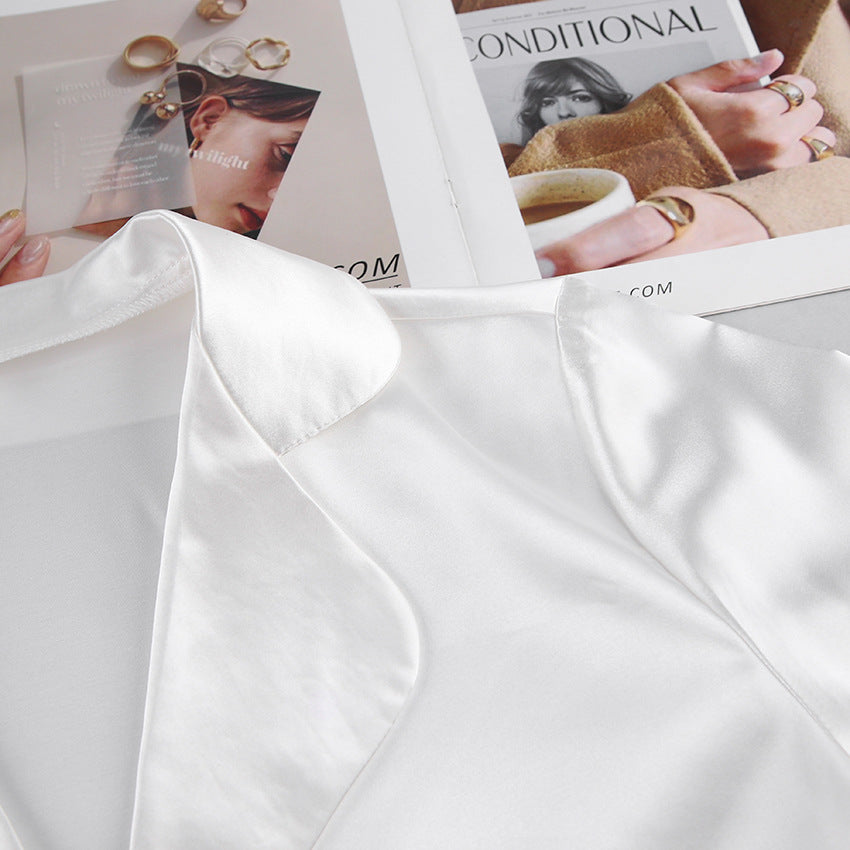 Dame Satin Cropped Bluse og løstsiddende Bukser Kombi Sæt Stilla