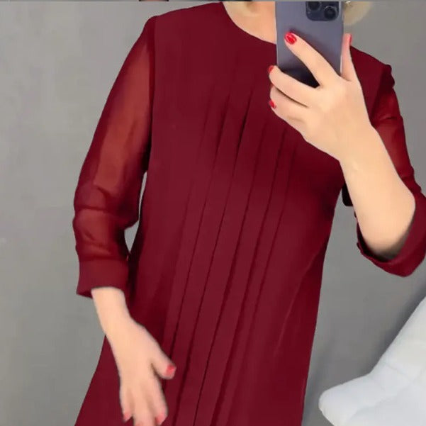 Kvinders maxikjole med elegant drapering og gennemsigtige ærmer Stilla