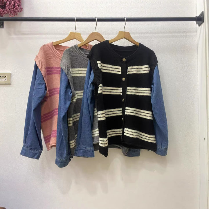 Kvinders cardigan med iøjnefaldende stribemønster og dekorative knapper Stilla