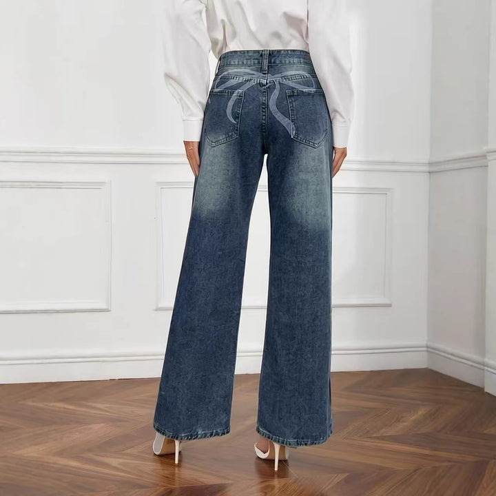 Dame bred High-Waist Jeans med unik tekstur Skovae