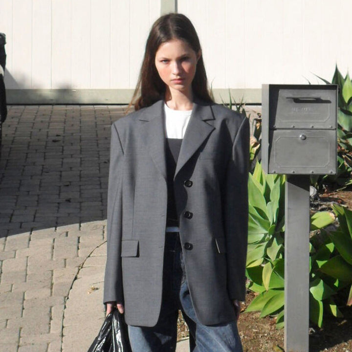 Dame Klassisk Oversize-Blazer med smal Silhuet Stilla