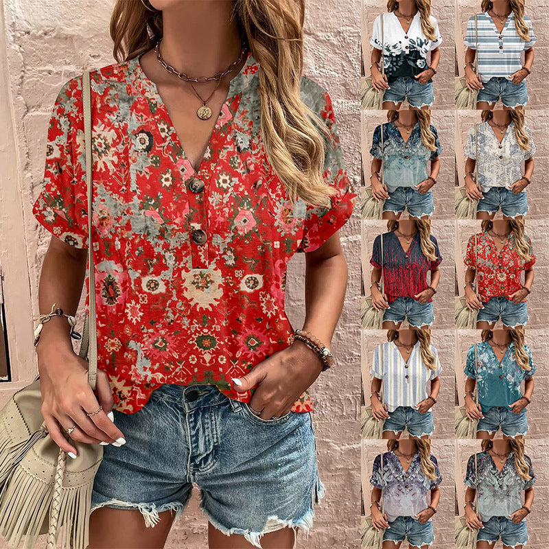 Dame kortærmet bluse med floral tryk Stilla