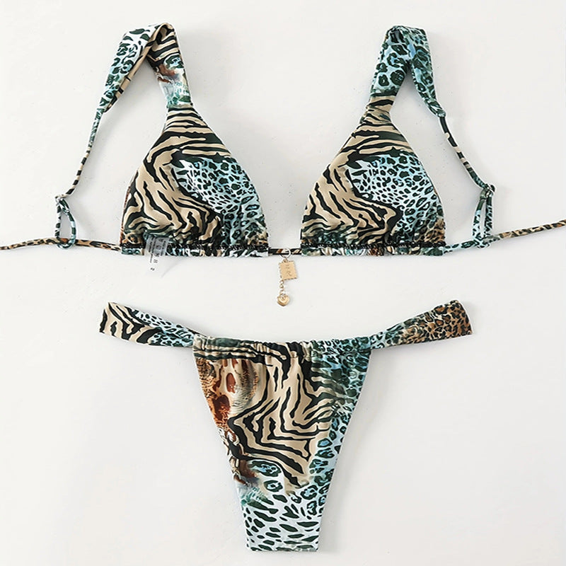 Dame trekant-bikini med justerbare stropper og moderigtigt leopardmønster Skovae