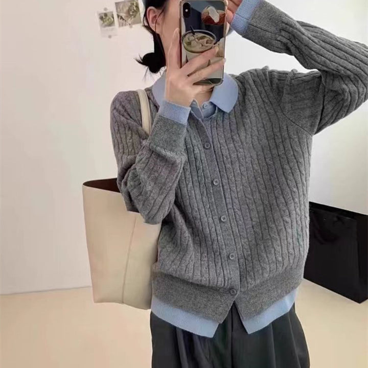 Femme Ribstrik-Cardigan Pullover med knaplukning Stilla
