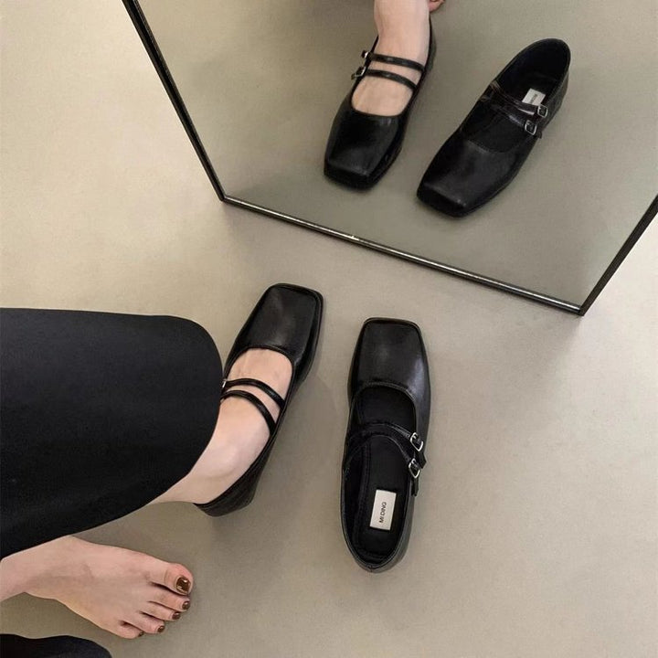 Dame elegante Mary Jane Flats med dobbelt rem og komfortabel sål Stilla