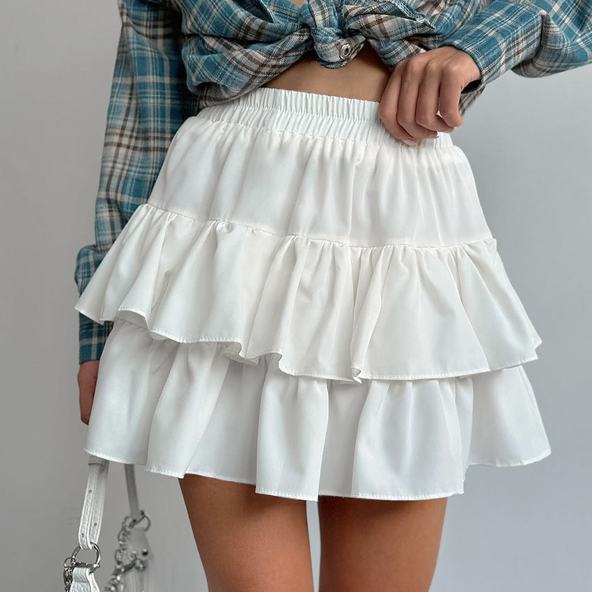 Dame ruffled skirt med lagdelt design og elastisk talje Stilla