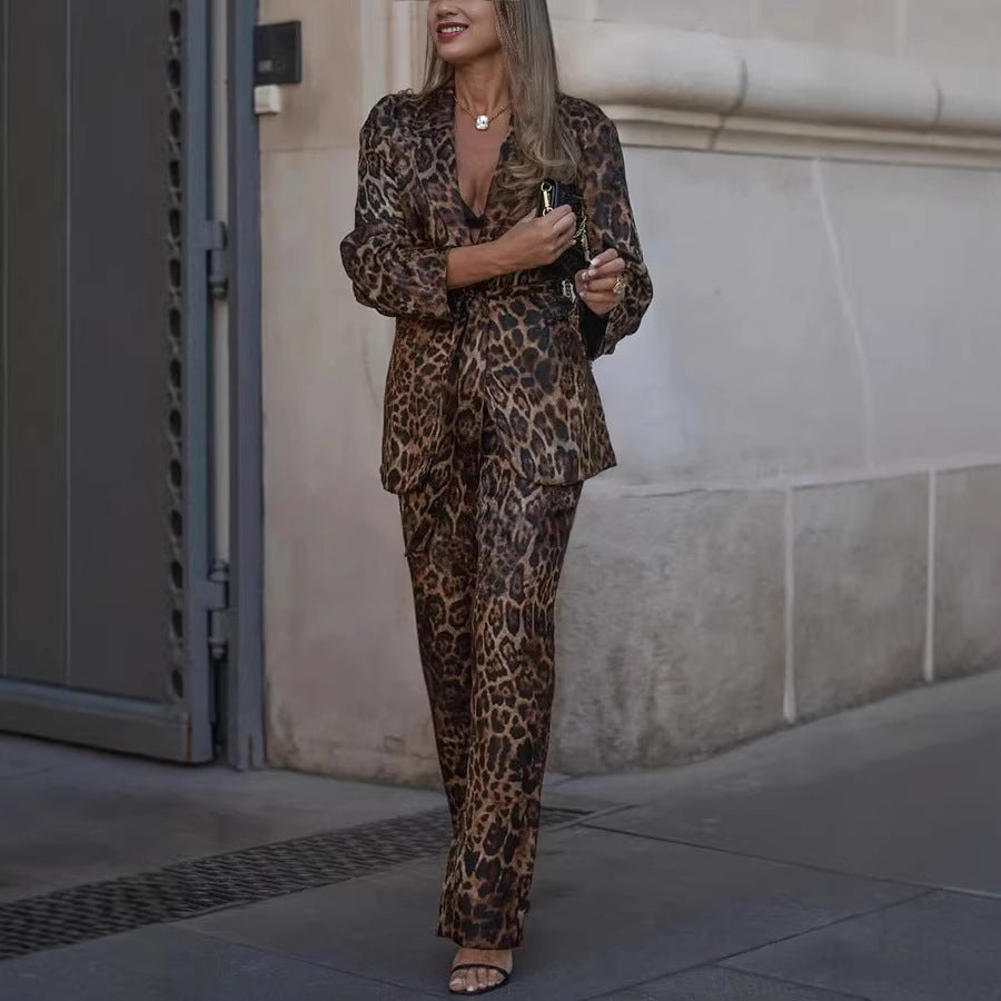 Dame Elegant og moderne jakkesæt sæt med leopardmønster Skovae