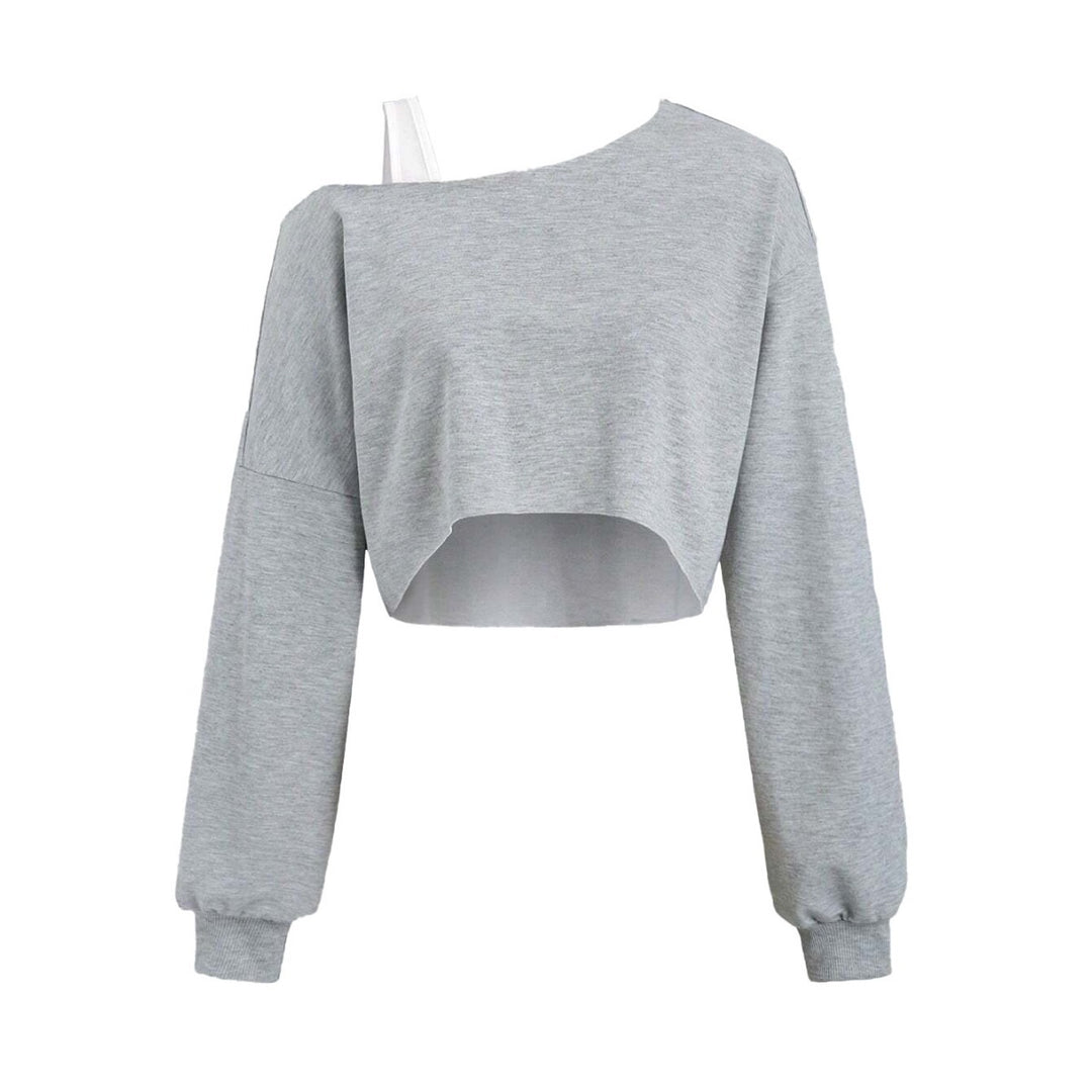 Kvinders cropped sweatshirt med asymmetrisk design og voluminøse ærmer Stilla