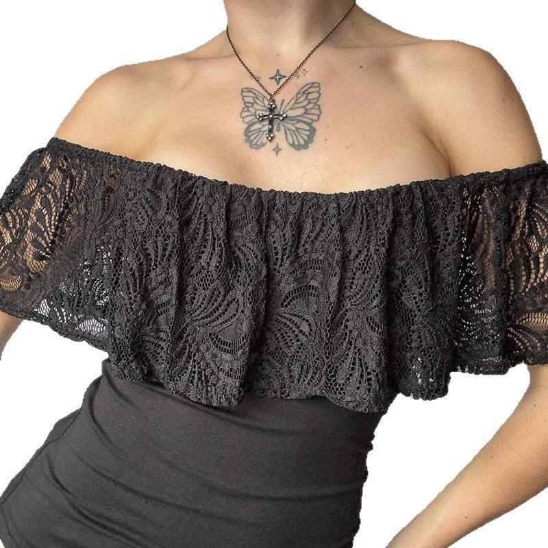 Dameoberdel med spidsel-overlap og off-shoulder design Skovae