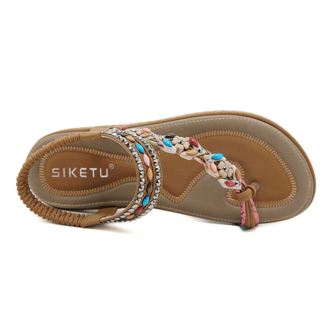 Dame sandaler i boho-stil med funklende perleudsmykninger og behagelig fodseng Stilla