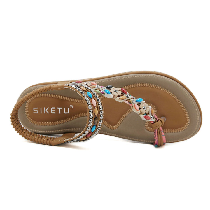 Dame sandaler i boho-stil med funklende perleudsmykninger og behagelig fodseng Stilla