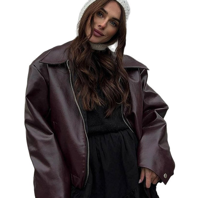 Dame Casual Kunstlæderjakke med oversized snit og praktiske lommer Stilla