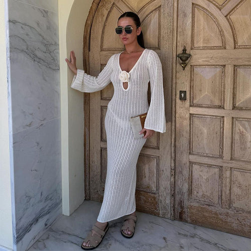 Dame Elegant Strik Maxi Kjole Stilla