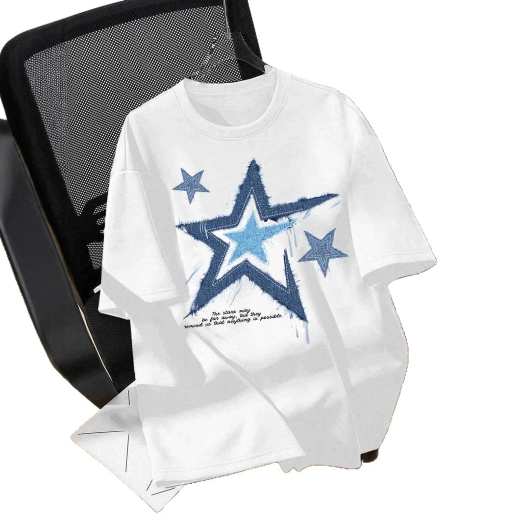Dame T-shirt med trendy stjernemotiv og afslappet pasform Skovae