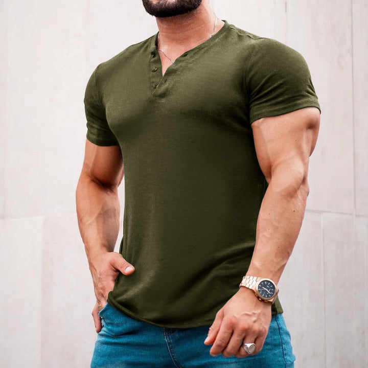 Herrer kortærmet Henley-shirt med dekorative knapper og kropsnær pasform Stilla