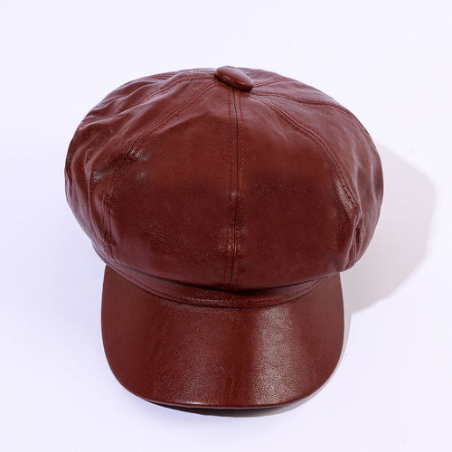 Dame Læder Baker Boy Cap med Klassisk Design Skovae