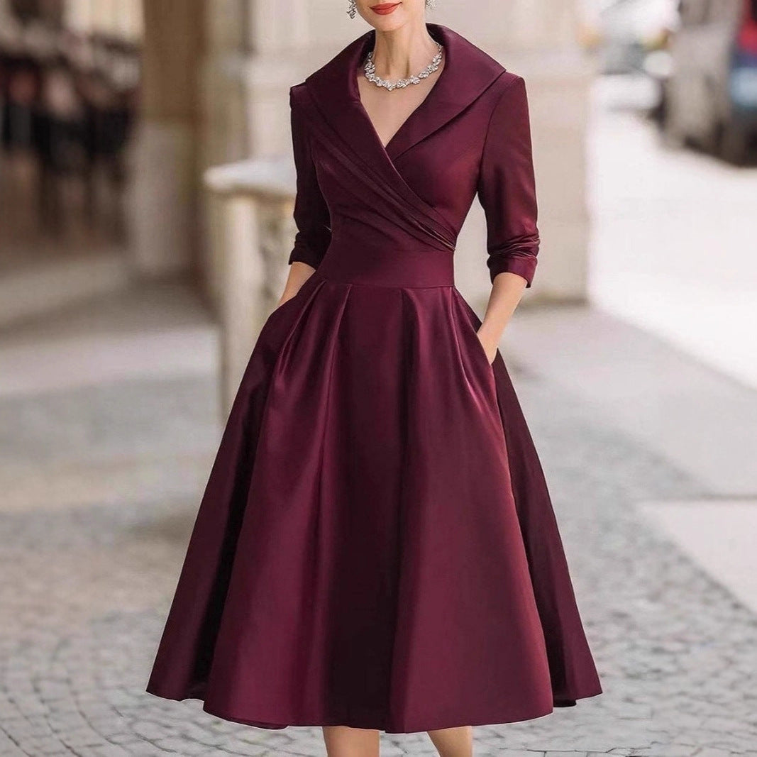 Kvinder elegant omslag kjole med peplum og praktiske lommer Stilla
