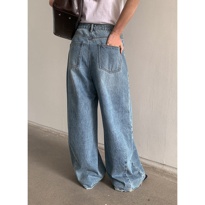 Dame bredt skåret jeans med høj talje og afslappet snit Stilla