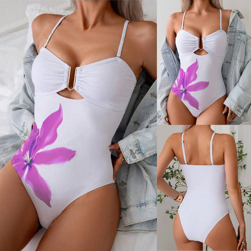 Dame Éntpiece Badedragt med elegant Cut-Out og blomsterakcenter Stilla