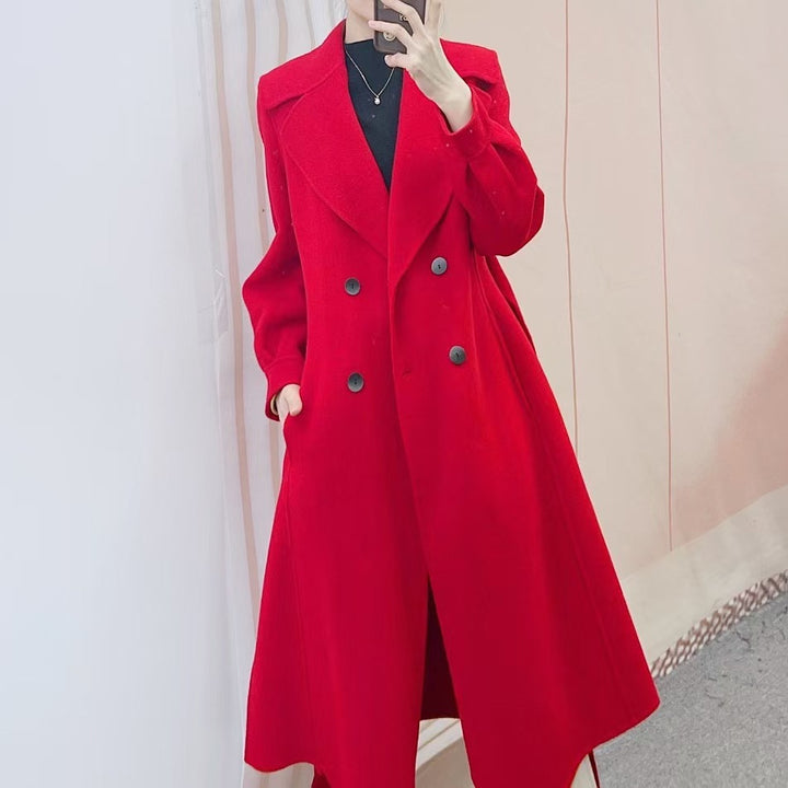 Dame Elegant Maxi-Trenchcoat med dobbelt knaplukning og bred krave Stilla
