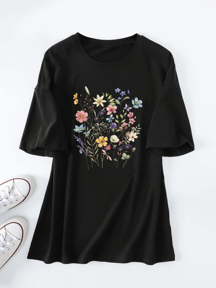Kvinder Casual Sommer Bluse Skjorte med Blomsterprint Stilla